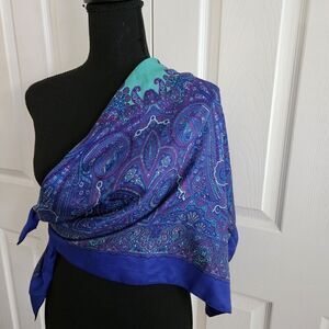 Tie Rack Italy Royal Blue Wrap Paisley Square Scarf 35" Machine Wash
